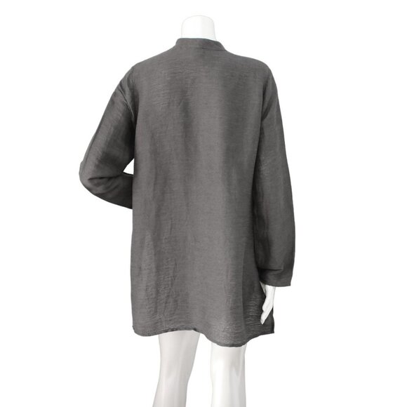 Eileen Fisher Italian Linen Blend Tunic Top Jacket Frog Closure Pockets Grey - Picture 9 of 11
